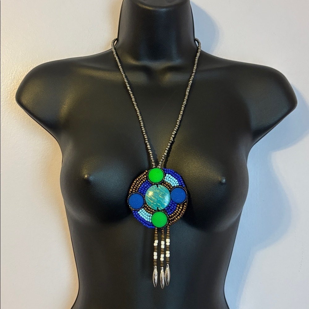 Beaded Boho Medallion Necklace